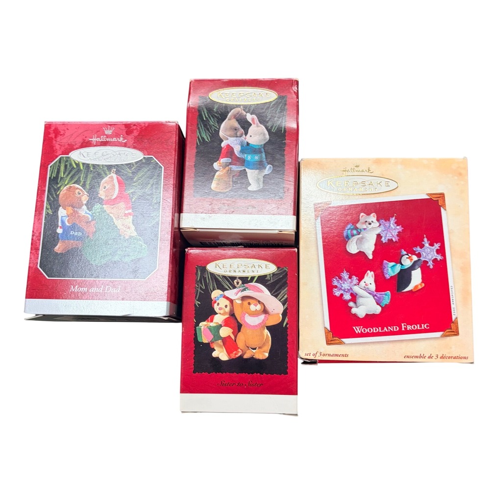 Hallmark Keepsake Ornament Lot Mom Dad Sister Woodland Frolic 1994-2002 4 Boxes